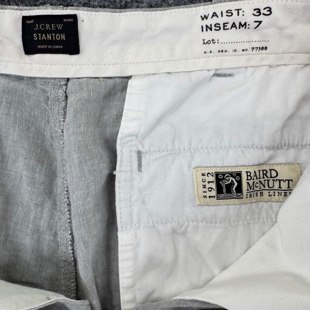 J. Crew Stanton Baird McNutt Irish 100% Linen Shorts Mens 33 Gray Summer Coastal - Picture 3 of 7
